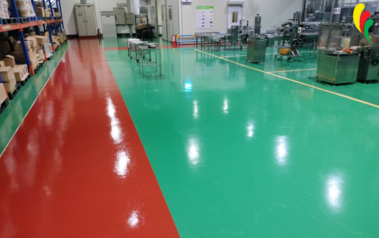 THI CÔNG SƠN EPOXY TỰ SAN PHẲNG SAMHWA 2500M² CHO XƯỞNG SẢN XUẤT & ĐÓNG GÓI – ĐỘ DÀY 2MM, CHỊU TẢI TRỌNG CAO, BỀN LÂU